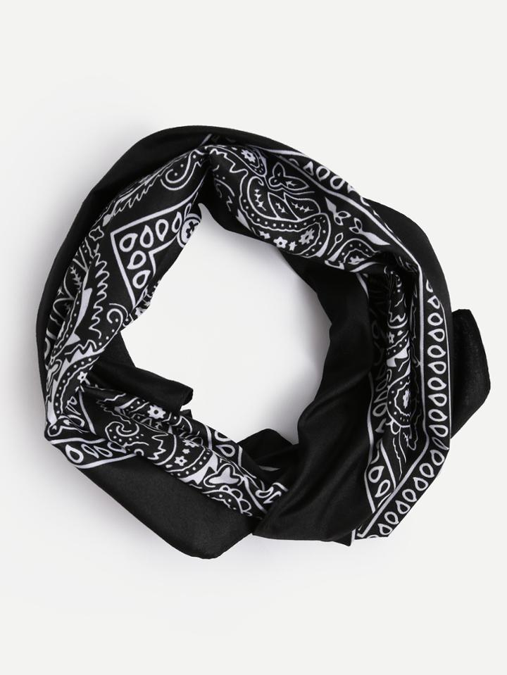 Romwe Black Paisley Print Square Scarf