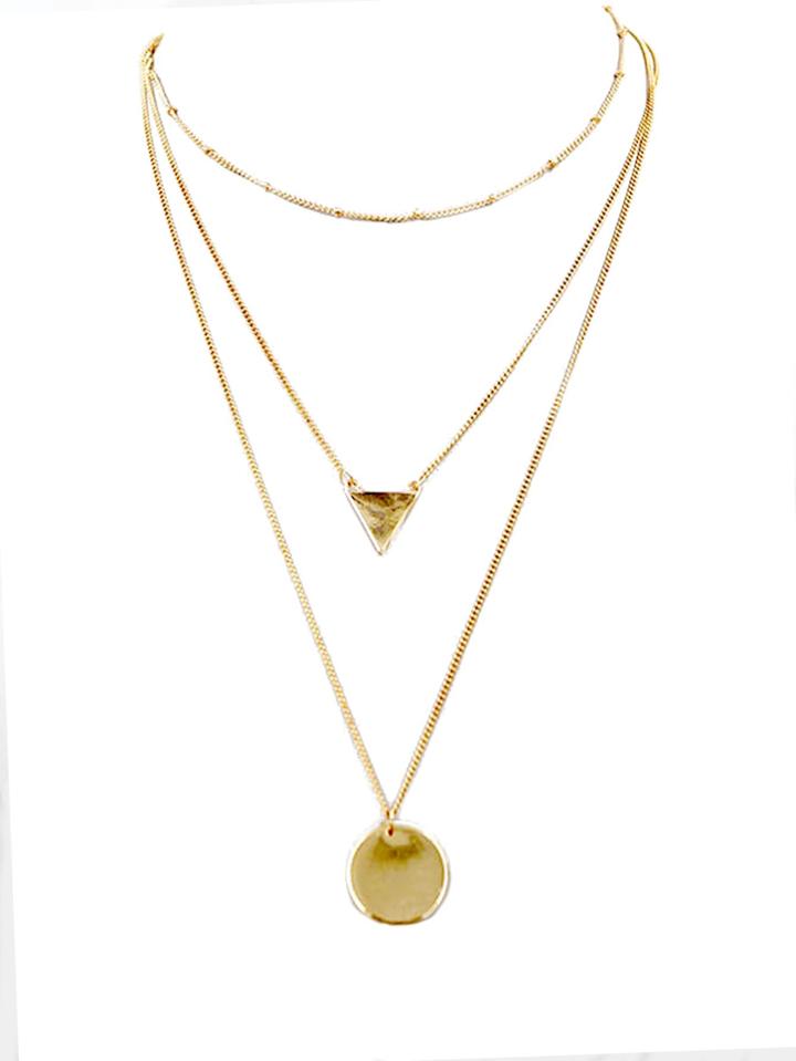 Romwe Triangle Pendant Layered Necklace