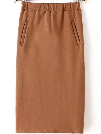 Romwe Elastic Waist Bodycon Khaki Skirt