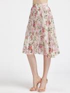 Romwe Flower Print Zip Side Pleated Midi Skirt