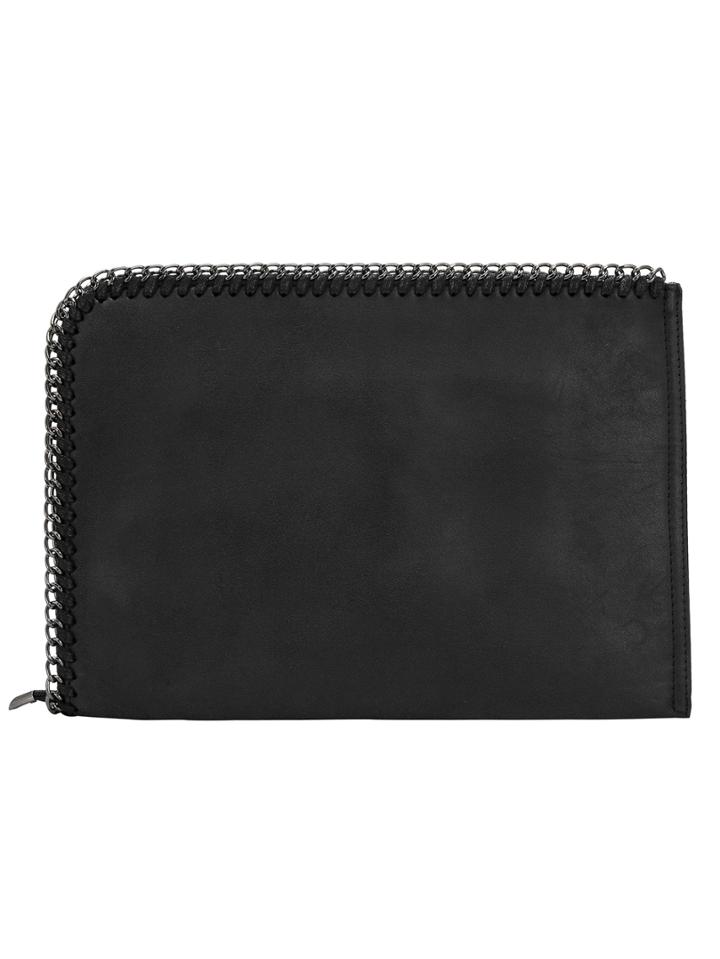 Romwe Black Chain Embellished Pu Clutch Bag