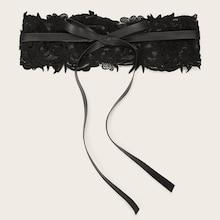Romwe Lace Applique Overlay Self Tie Belt