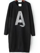 Romwe Letter Print Dip Hem Black Sweater Dress