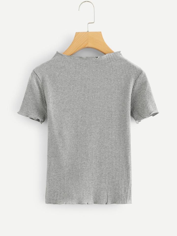 Romwe Lettuce Trim Ribbed Knit Tee