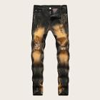 Romwe Guys Cut And Sew Ripped Jeans
