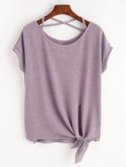 Romwe Pink Criss Cross Knot Side T-shirt