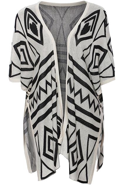 Romwe Geometric Print Apricot Knitted Cardigan