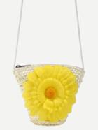 Romwe Off White Flower Embellished Straw Crossbody Bag
