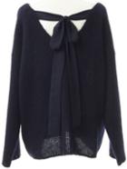 Romwe Round Neck Bow Loose Royal Blue Sweater