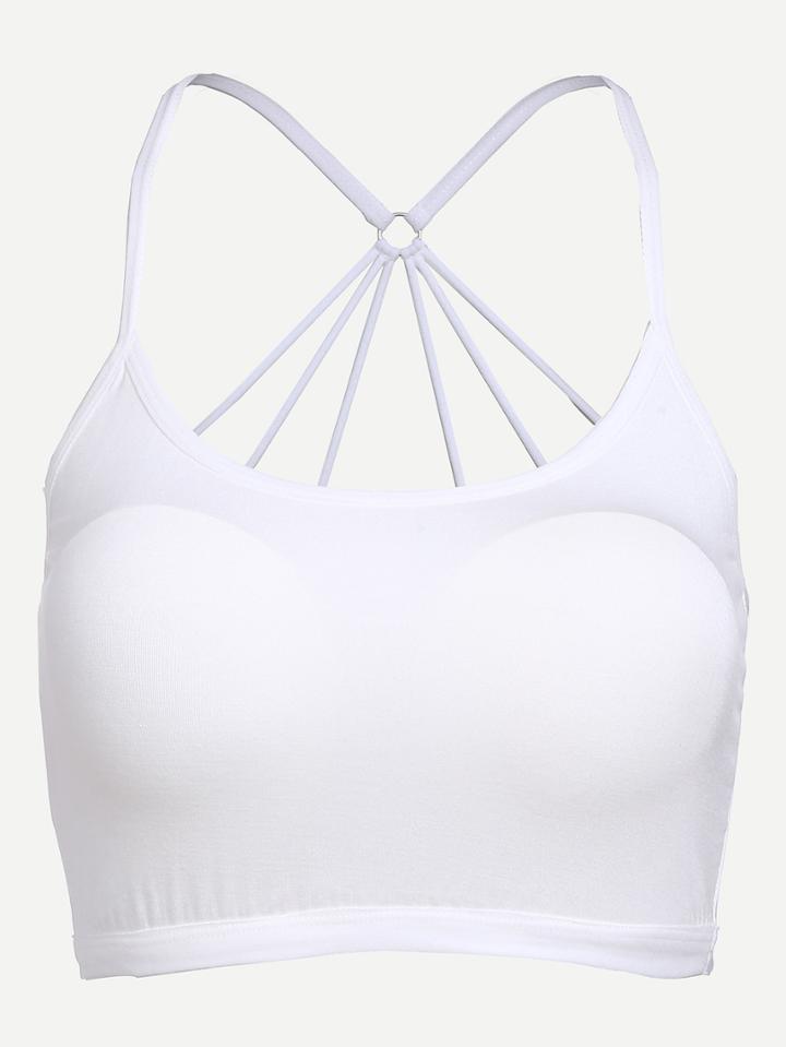 Romwe Caged Back White Crop Cami Top