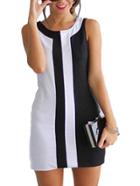 Romwe Black White Color Block Sleeveless Dress