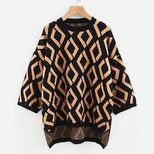 Romwe Geo Pattern Dip Hem Jumper