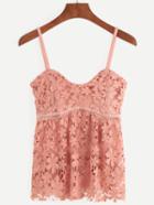 Romwe Pink Hollow Out Flower Crochet Cami Top