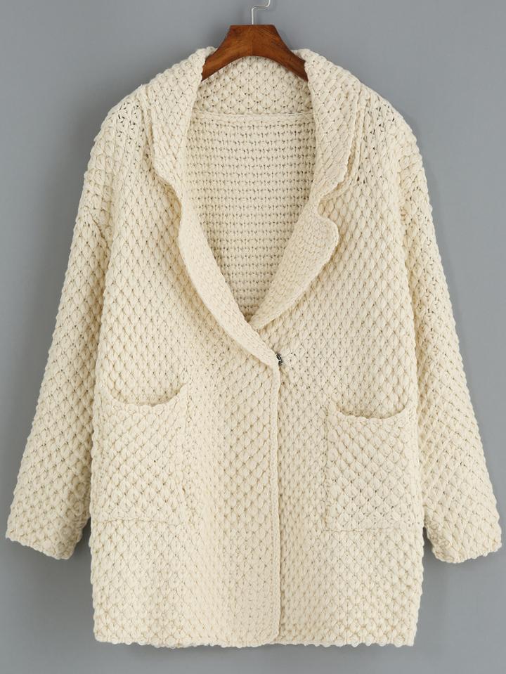 Romwe Lapel Pockets Chunky Knit Coat