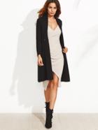 Romwe Black Buttons Long Sleeve Long Sweater