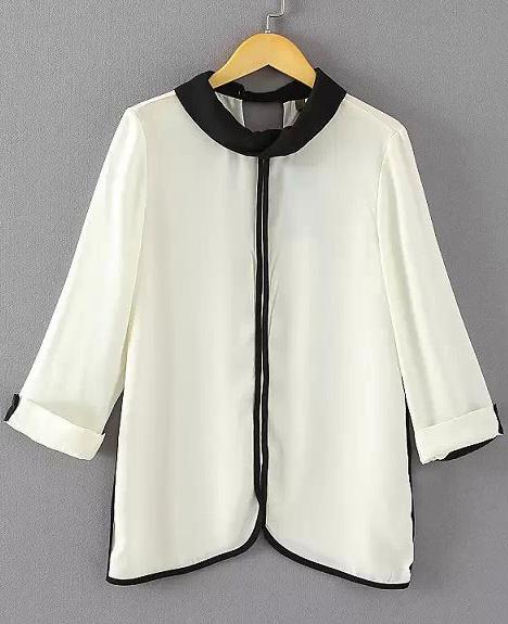 Romwe White Contrast Trims Loose Chiffon Blouse