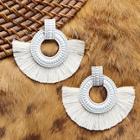 Romwe Textured Circle Earrings With Half Fringe Detail