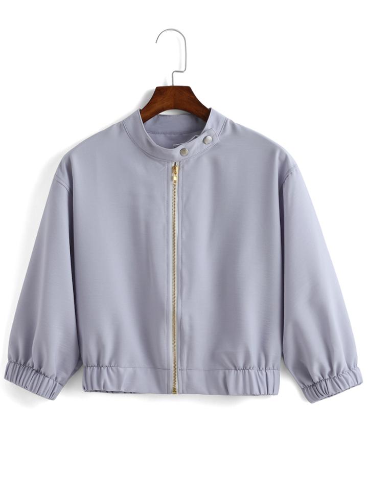Romwe Stand Collar Zipper Crop Coat