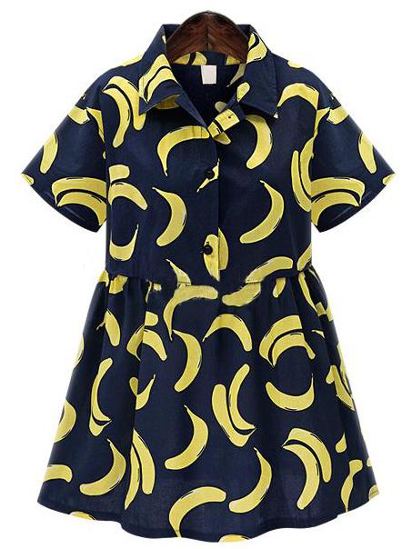 Romwe Banana Print Shirt Dress