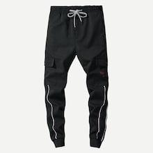 Romwe Men Letter Embroidery Drawstring Jeans
