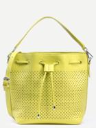 Romwe Yellow Laser Cut Drawstring Bucket Bag