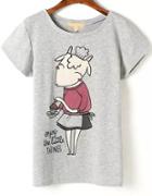 Romwe Sheepshead Print Grey T-shirt