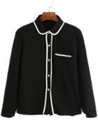 Romwe Contrast Edge Black Blouse With Pocket