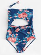 Romwe Flower Print Detachable Straps Swimsuit