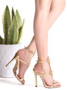 Romwe Gold Rivet Studded High Heeled Sandals