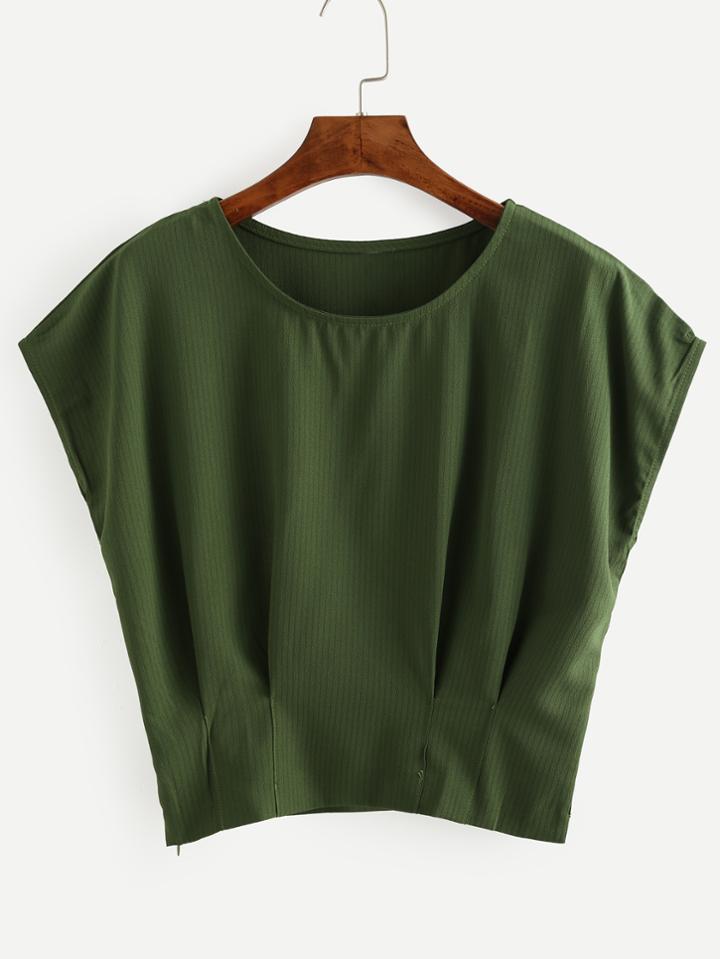 Romwe Green Pleated Dolman Sleeve Blouse