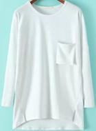 Romwe Pockets Loose White T-shirt