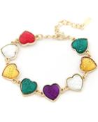 Romwe Multicolor Gemstone Gold Hearts Bracelet