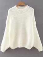 Romwe White Drop Shoulder Textured Sweater