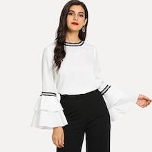 Romwe Pearl Detail Layered Flounce Sleeve Keyhole Back Top
