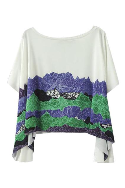 Romwe Romwe Asymmetric Color Block Loose White T-shirt