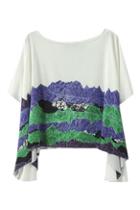 Romwe Romwe Asymmetric Color Block Loose White T-shirt