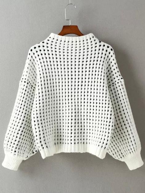 Romwe Lantern Sleeve Waffle Knit Sweater