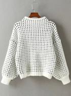 Romwe Lantern Sleeve Waffle Knit Sweater