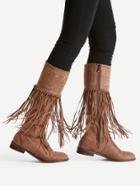 Romwe Fringe Decorated Suede Flat Boots