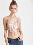 Romwe Pink Sequined Tie Back Cami Top