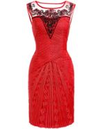 Romwe Red Round Neck Sleeveless Sequined Embroidered Dress