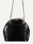Romwe Faux Patent Leather Zip Closure Chain Bag - Black