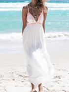 Romwe Spaghetti Strap Backless Split Chiffon Beach Dress