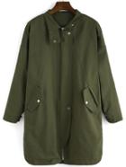 Romwe Stand Collar Zipper Pockets Loose Army Green Coat