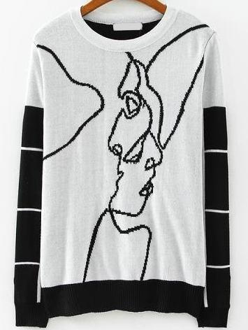 Romwe Color-block Cartoon Pattern Sweater