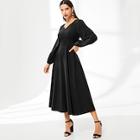 Romwe Bishop Sleeve Buttoned Flare Dress
