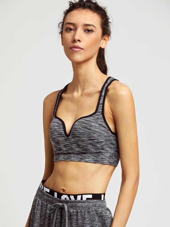 Romwe Heather Grey Contrast Trim Sport Crop Tank Top