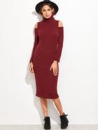 Romwe Burgundy Turtleneck Cut Out Shoulder Sweater Dress