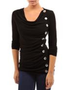 Romwe Draped Neck Single Breasted Black T-shirt