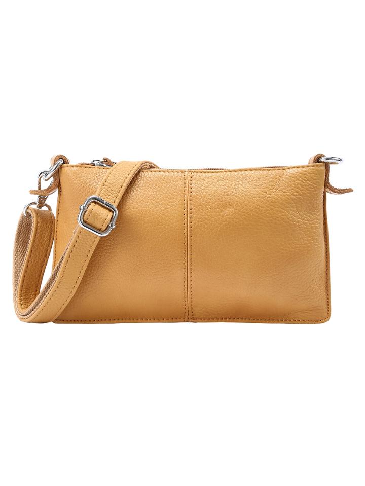 Romwe Embossed Leather Top Zip Clutch With Strap - Yellow